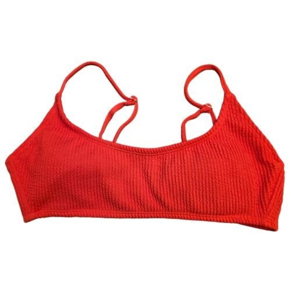 Womens M 7-9 Coral Smocked Textured Scoop Neck Bikini Top Adjustable Straps